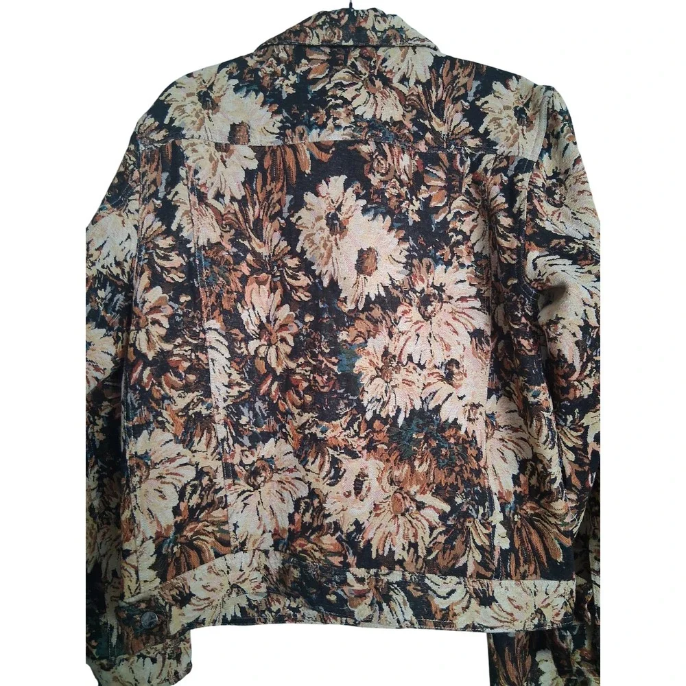 C'estlavie Men Floral Tapestry 2 Piece Set Trucker Jacket and Matching Pants L